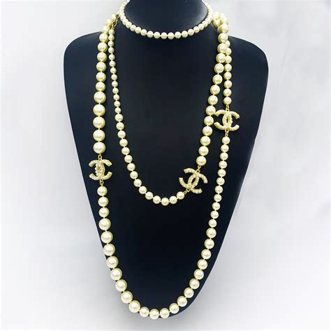 chanel white gold necklace|long chanel necklace with pearls.